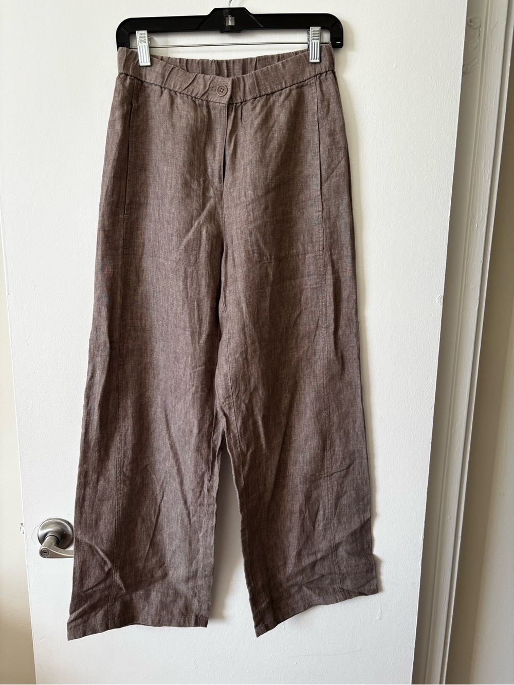 Eileen Fisher Brown Linen Wide-Leg Trousers
